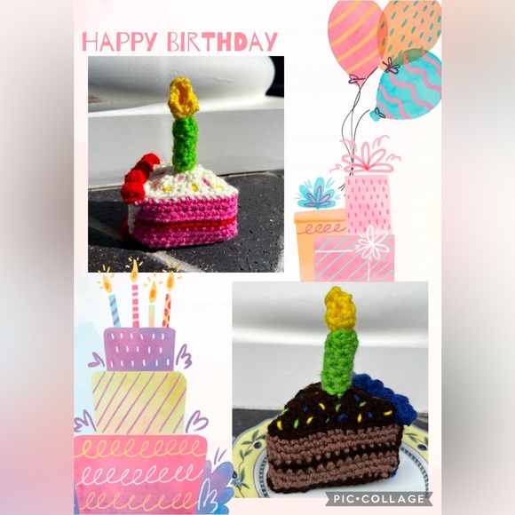 Hand Crafted Other - Hand Crocheted Happy Birthday Slice of Cake Party Gift Custom Colors!